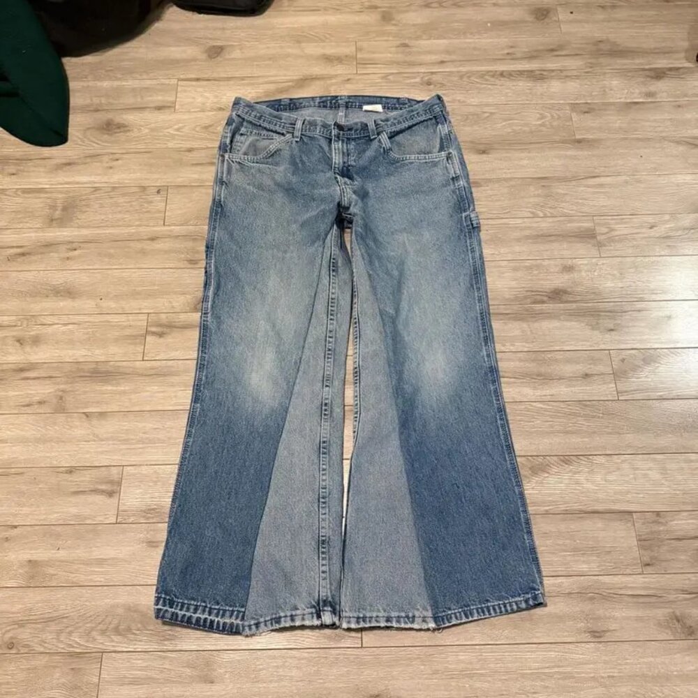 custom y2k flared blue denim